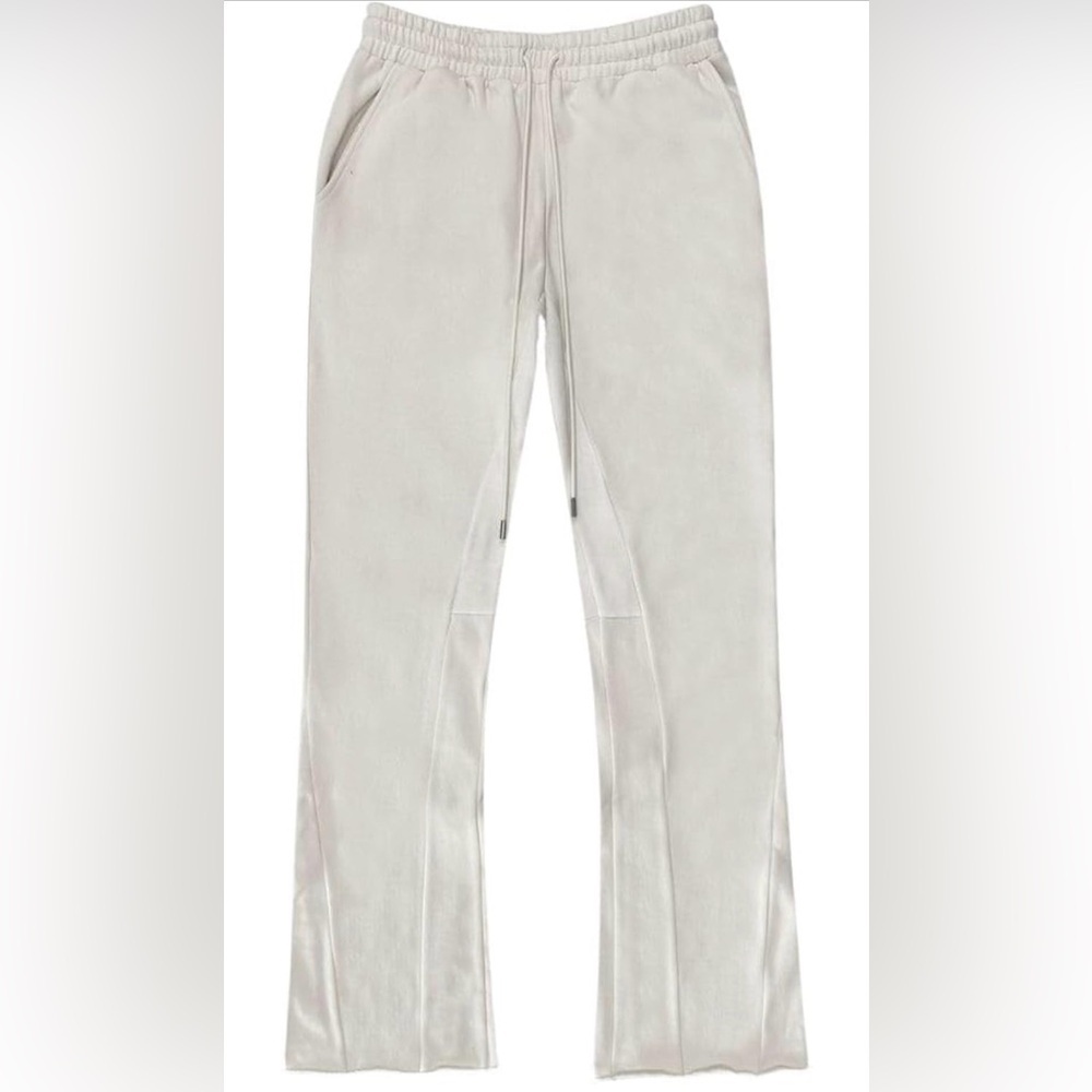 ANANKE Creme Spliced Colorblock Loose Fit Wide Leg Drawstring Sweatpants